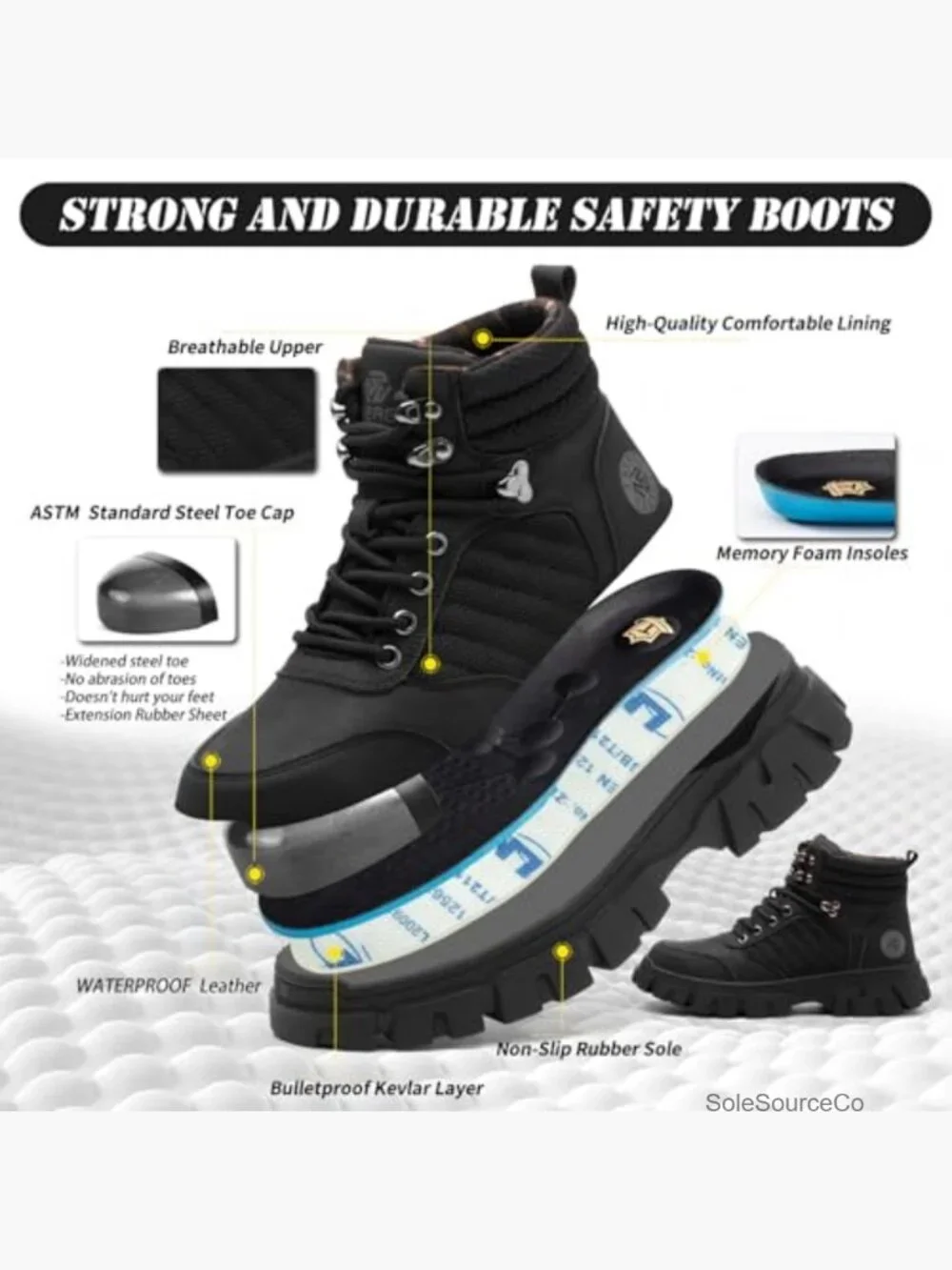 Steel Toe Work Boots Men Safety Industrial Construction Lightweight Non Slip